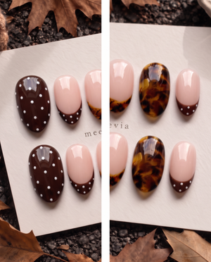Cocoa brown and nude pink tortoiseshell dotted press-on nails
