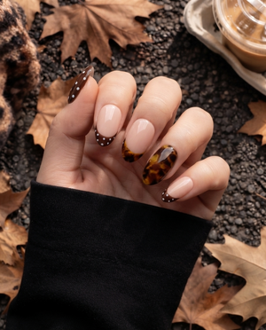 Cocoa brown and nude pink tortoiseshell dotted press-on nails