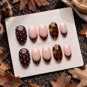 Cocoa brown and nude pink tortoiseshell dotted press-on nails