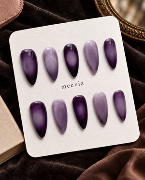 Glossy deep purple and lavender ombre almond press-on nails