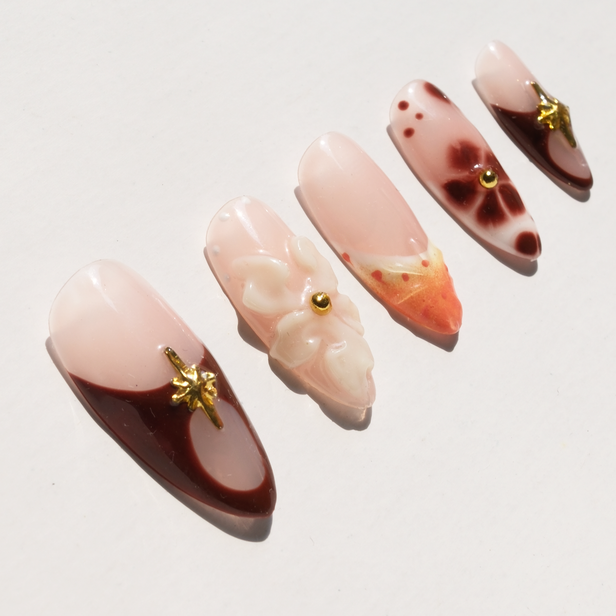 Tortoiseshell 3D Flower Press-On Nails