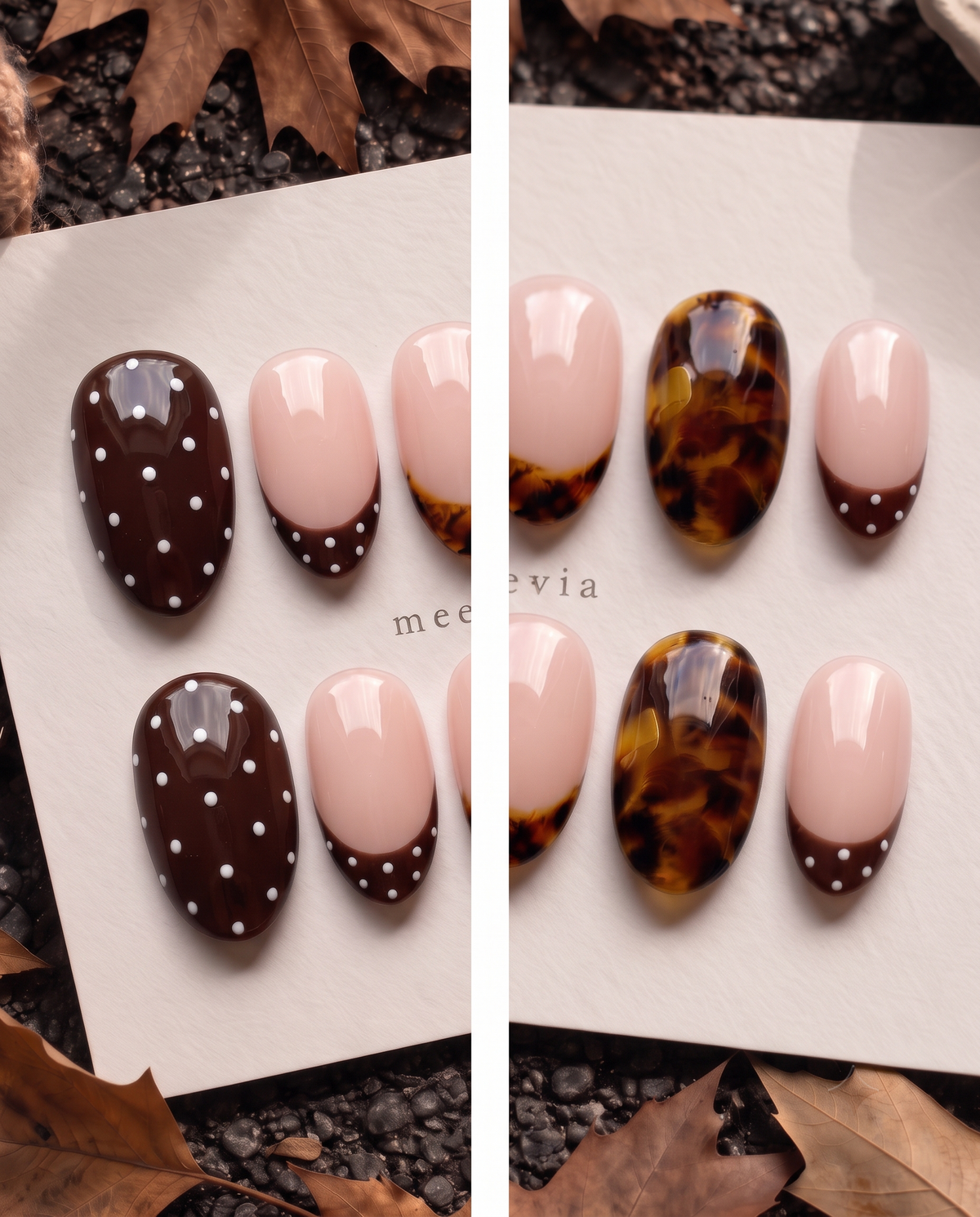 Cocoa brown and nude pink tortoiseshell dotted press-on nails