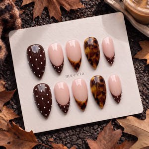 Cocoa brown and nude pink tortoiseshell dotted press-on nails