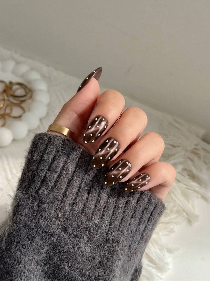Cocoa Cat Eye Polka Dot Press-On Nails