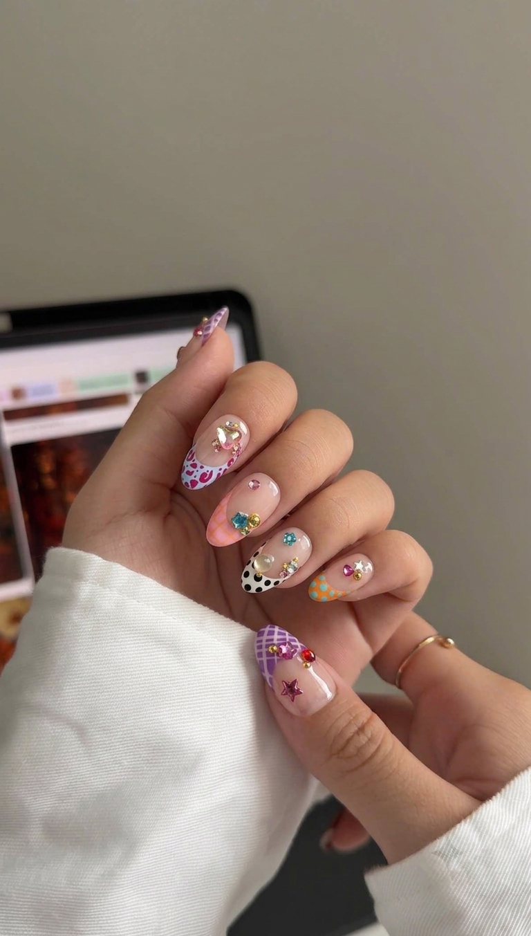 Polka Gem French Tip Press-On Nails