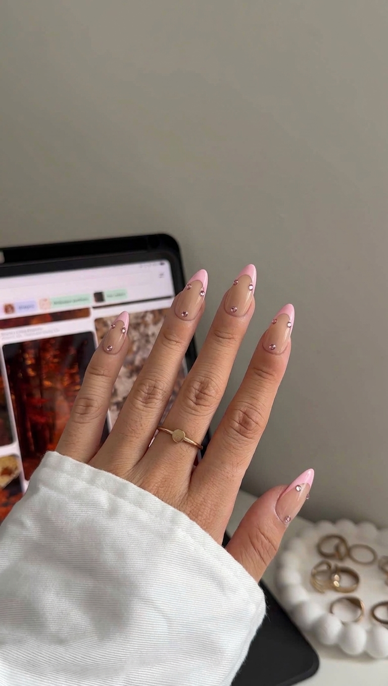 Pink Rhinestone French Tip Press-On Nails
