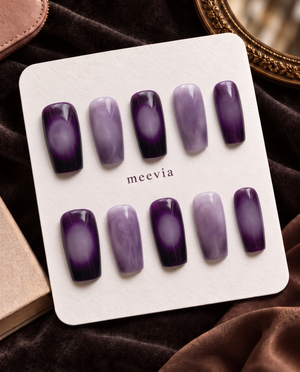 Glossy deep purple and lavender ombre almond press-on nails