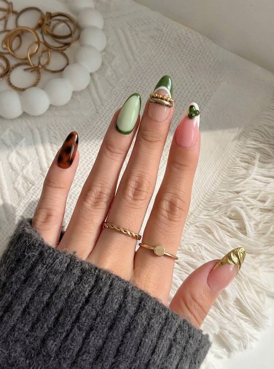 Olive Tortoise French Press-On Nails
