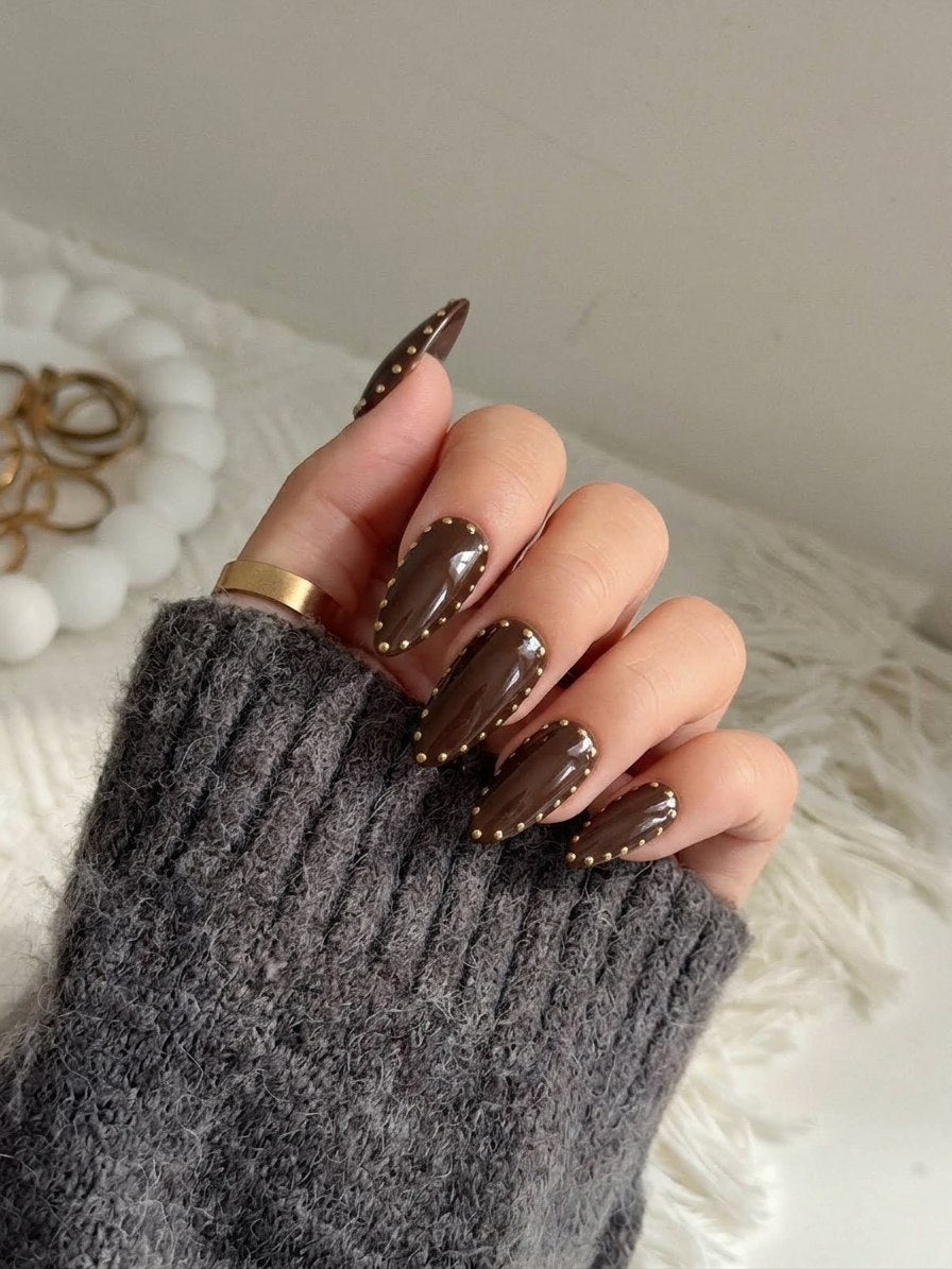Chocolate Stud Stiletto Press-On Nails