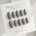 Glossy slate grey almond-shaped press-on nail set