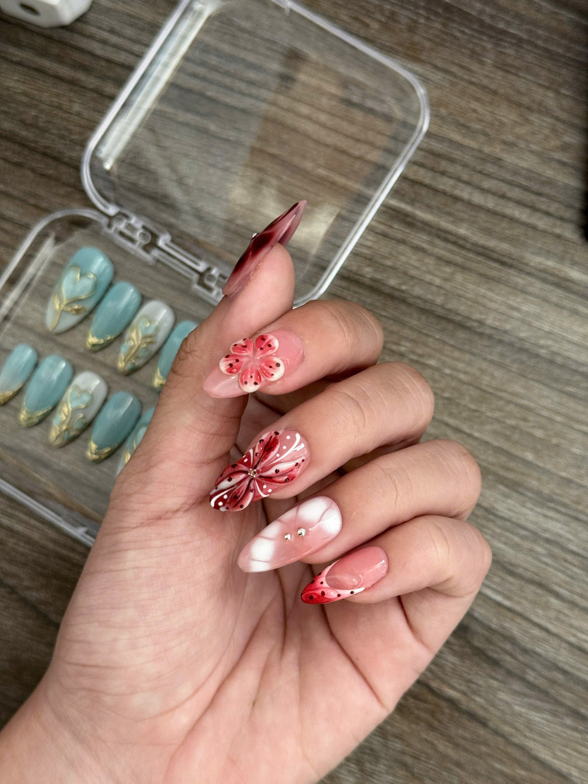 Customer wearing press-on nails
